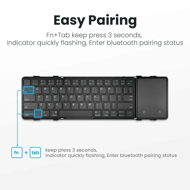 AVATTO Brazil/English/Russia Wireless Folding Keyboard with Touchpad Rechargeable Foldable Bluetooth Keyboard for Tablet Ipad