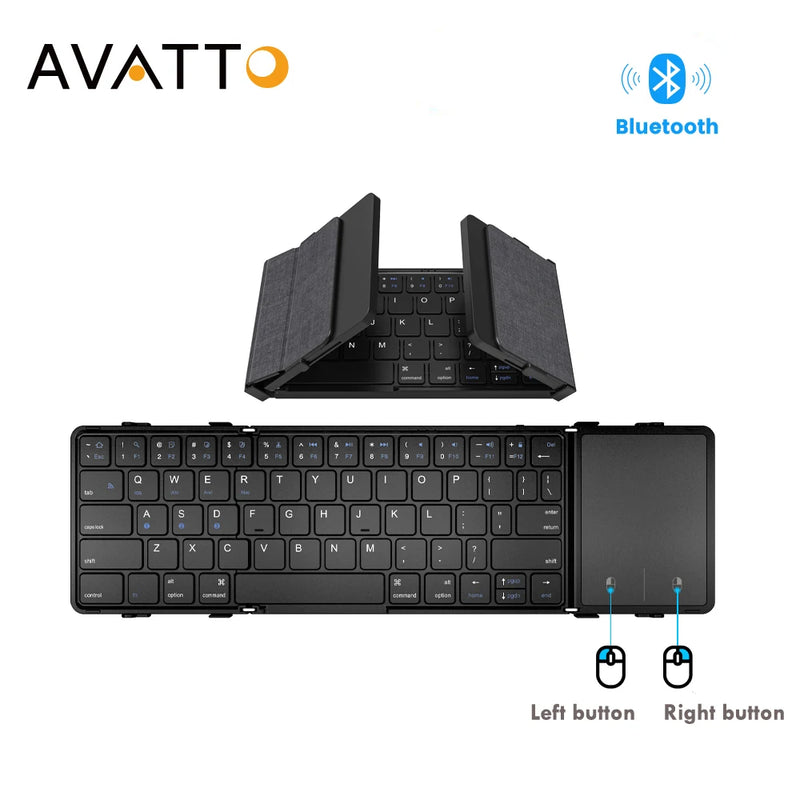 AVATTO Brazil/English/Russia Wireless Folding Keyboard with Touchpad Rechargeable Foldable Bluetooth Keyboard for Tablet Ipad