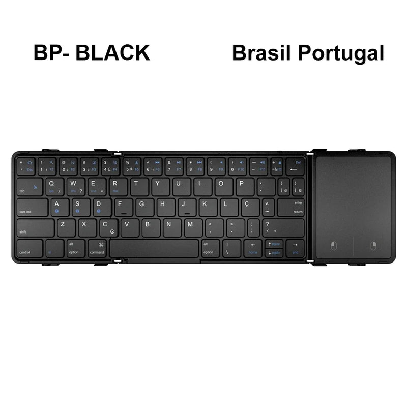 AVATTO Brazil/English/Russia Wireless Folding Keyboard with Touchpad Rechargeable Foldable Bluetooth Keyboard for Tablet Ipad